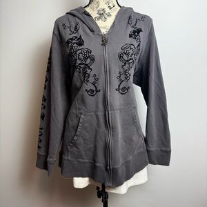 Seven7 Charcoal Graphic Zip-Up Hoodie